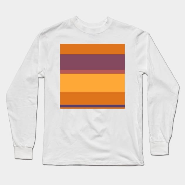 A mild package of Old Heliotrope, Deep Ruby, Dark Salmon, Brownish Orange and Yellow Orange stripes. Long Sleeve T-Shirt by Sociable Stripes